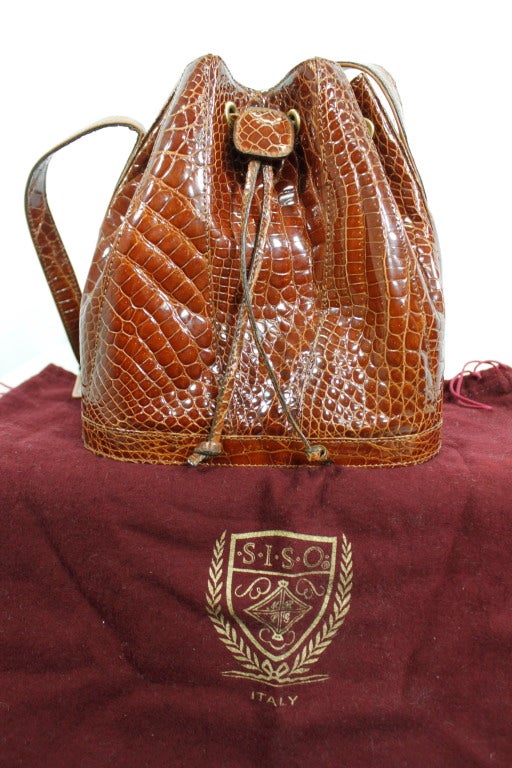 Siso Italian Rich Brown Crocodile Bucket Bag 6