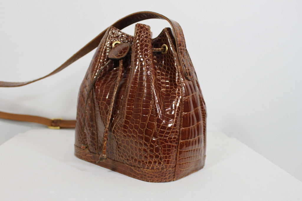 Women's Siso Italian Rich Brown Crocodile Bucket Bag