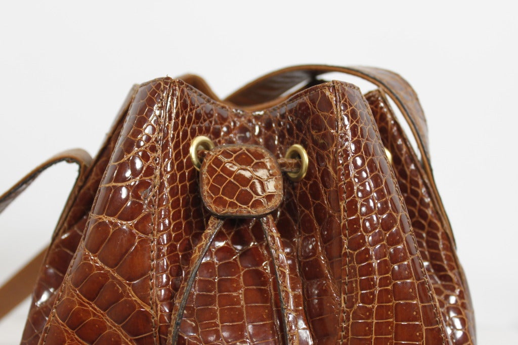 Siso Italian Rich Brown Crocodile Bucket Bag 3