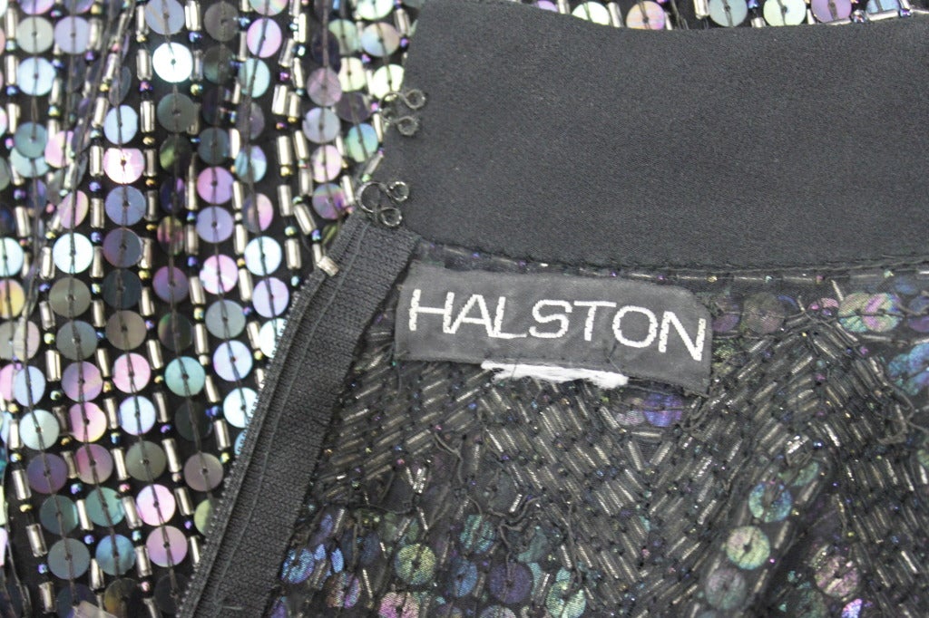 Halston 1980s Iridescent Sequin Evening Dress with Asymmetric Hem For Sale 5