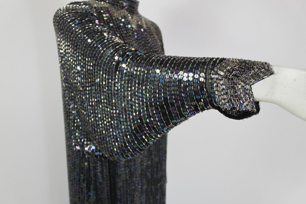 Halston 1980s Iridescent Sequin Evening Dress with Asymmetric Hem For Sale 1