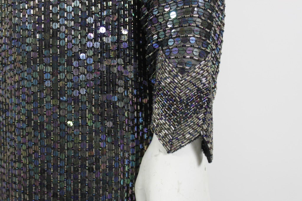 Halston 1980s Iridescent Sequin Evening Dress with Asymmetric Hem For Sale 2