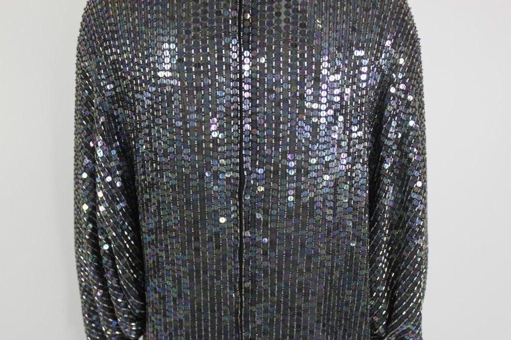 Halston 1980s Iridescent Sequin Evening Dress with Asymmetric Hem For Sale 3