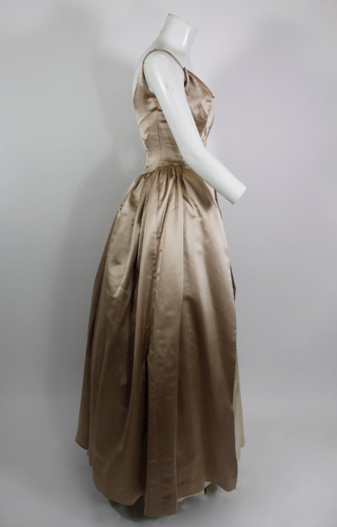 Brown Nettie Rosenstein 1950s Champagne Ball Gown with Petal Hem