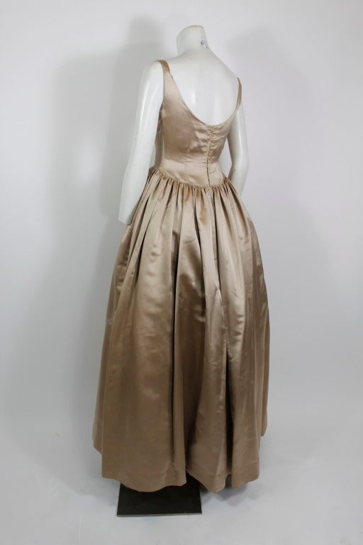 Nettie Rosenstein 1950s Champagne Ball Gown with Petal Hem In Excellent Condition In Los Angeles, CA