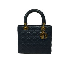 Retro Christian Dior "Lady Dior" Navy Handbag