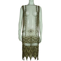 1920's Metallic Filet Lace Dress in Coptic Design