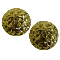 Chanel Quilted Gold-Tone Monogram Earrings