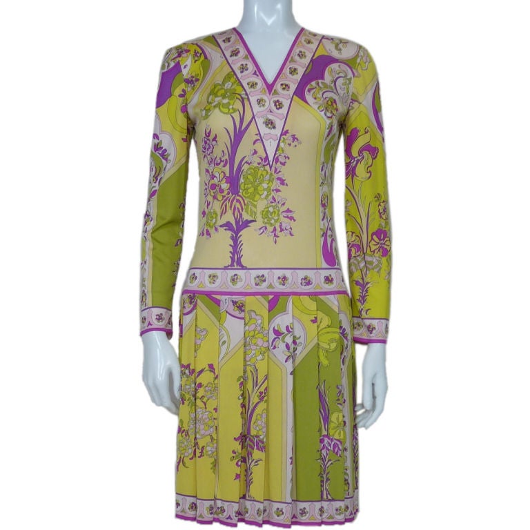 Pucci Pleated Floral Print Silk Dress