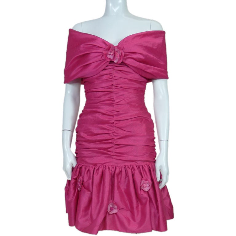Loris Azzaro 1980s Pink Silk Cocktail Dress For Sale