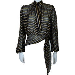 1930's Metallic Lamé and Silk Striped Blouse at 1stDibs