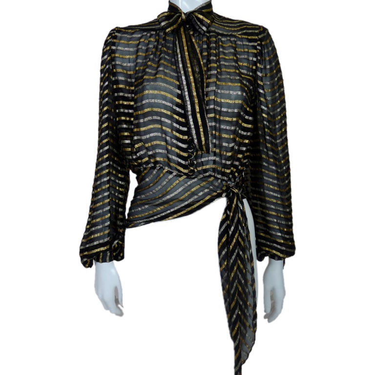 1930's Metallic Lamé and Silk Striped Blouse at 1stdibs