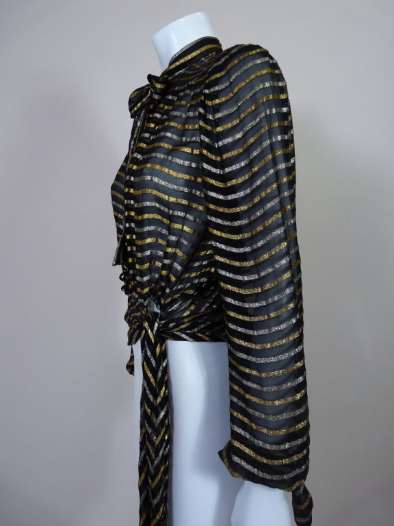 Women's 1930's Metallic Lamé and Silk Striped Blouse