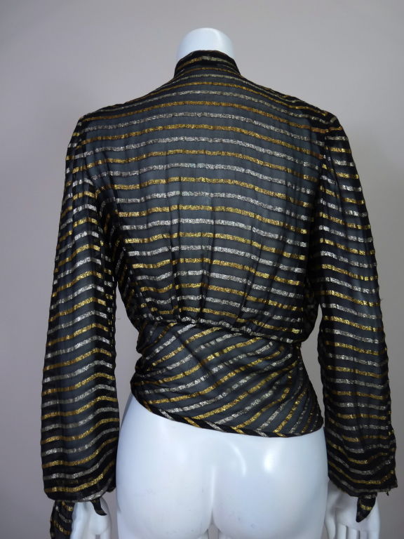 1930's Metallic Lamé and Silk Striped Blouse 1