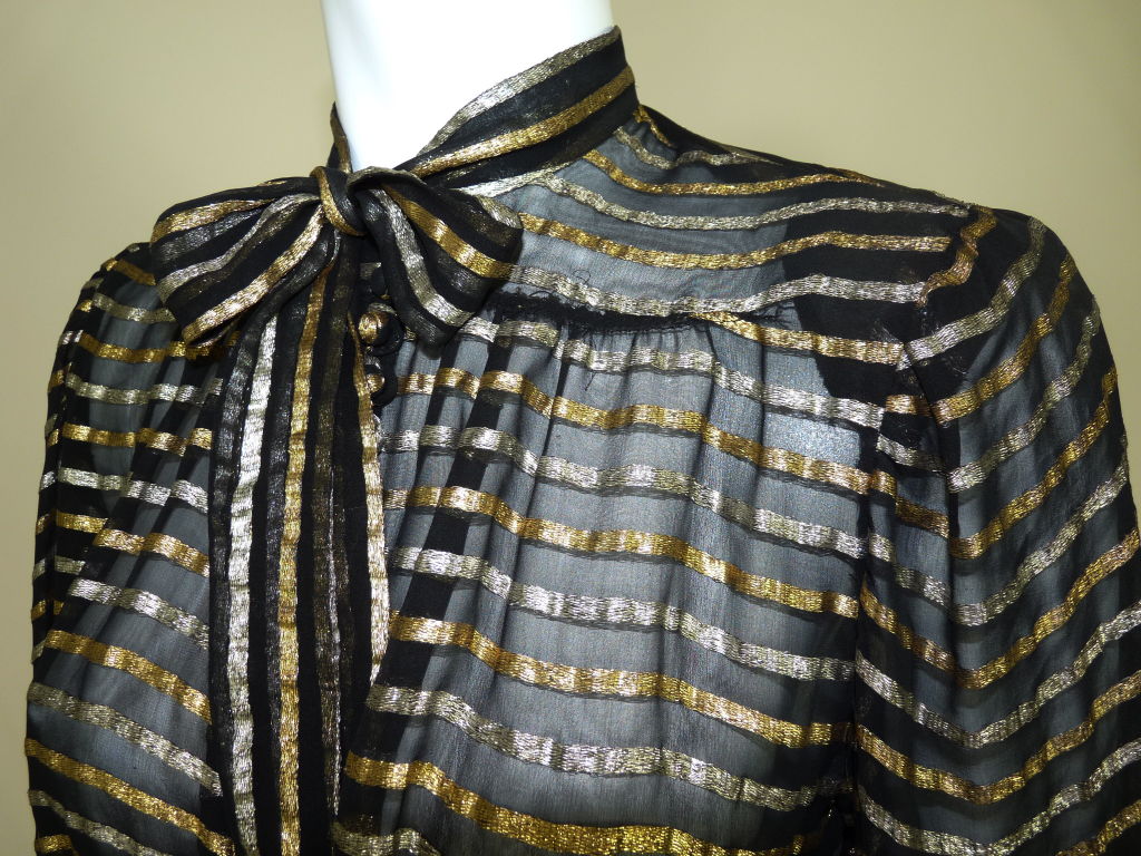 1930's Metallic Lamé and Silk Striped Blouse 2