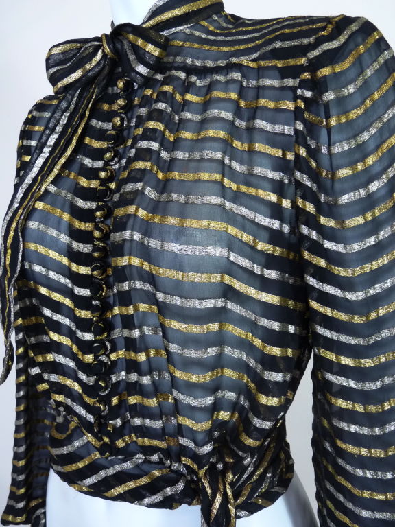 1930's Metallic Lamé and Silk Striped Blouse 3