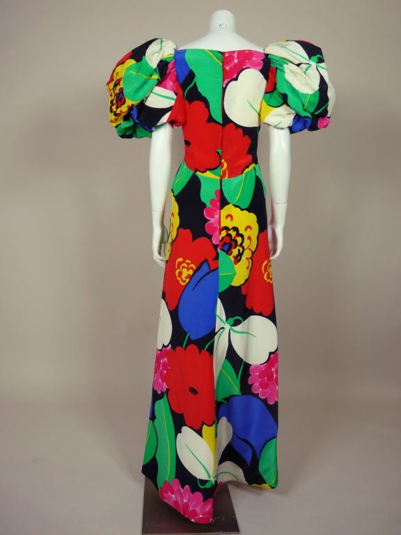 Women's 1980's Arnold Scaasi Silk Floral Gown For Sale