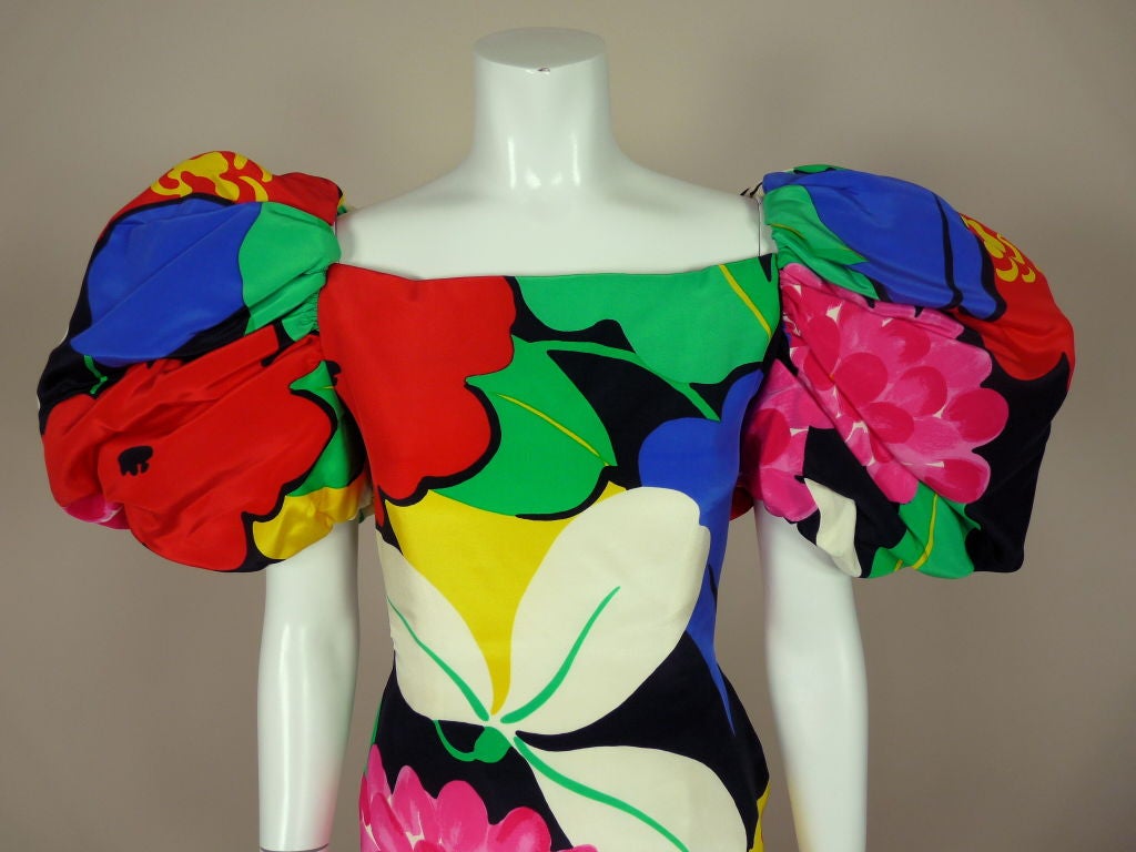 1980's Arnold Scaasi Silk Floral Gown For Sale 1