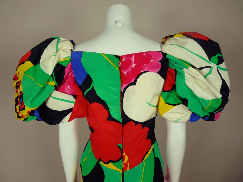 1980's Arnold Scaasi Silk Floral Gown For Sale 2