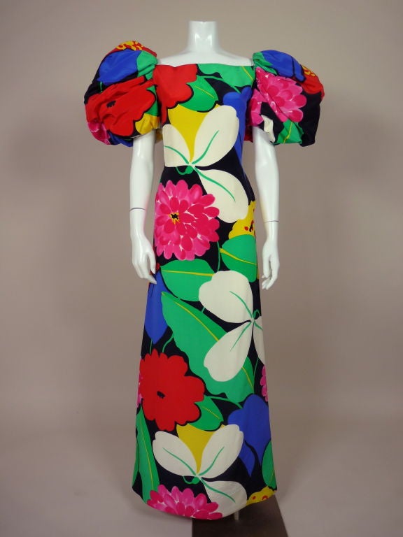 1980's Arnold Scaasi Silk Floral Gown For Sale 4