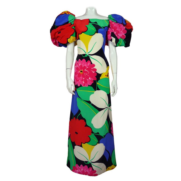 1980's Arnold Scaasi Silk Floral Gown For Sale