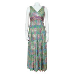 Vintage Malcolm Starr Pastel Paisley Lamé Brocade Gown