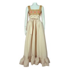Guy Laroche Couture Folkloric Embroidered Silk Gown