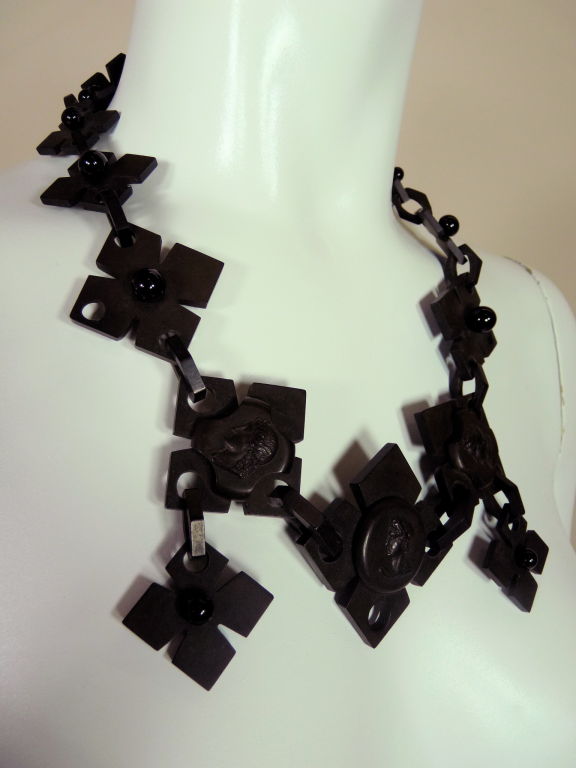 Women's Gutta Percha Victorian Mourning Necklace with Cameos