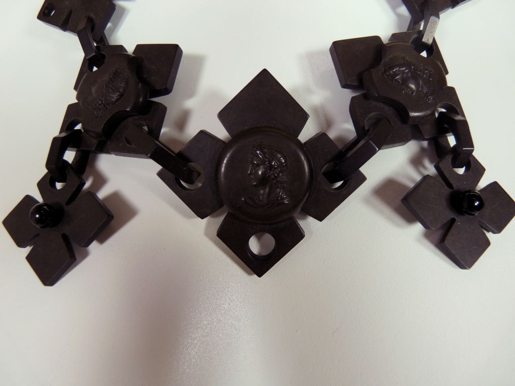 Gutta Percha Victorian Mourning Necklace with Cameos 3