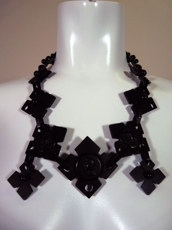 Gutta Percha Victorian Mourning Necklace with Cameos 5