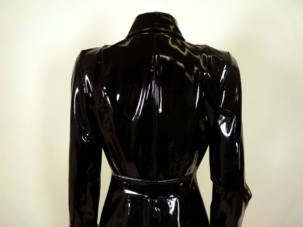 black shiny trench coat