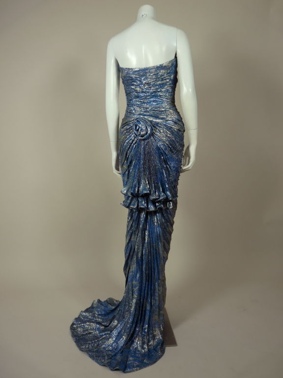 Women's Ungaro Blue Metallic Gown For Sale