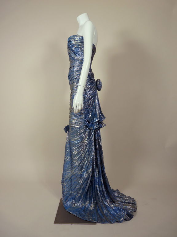 Ungaro Blue Metallic Gown For Sale 1