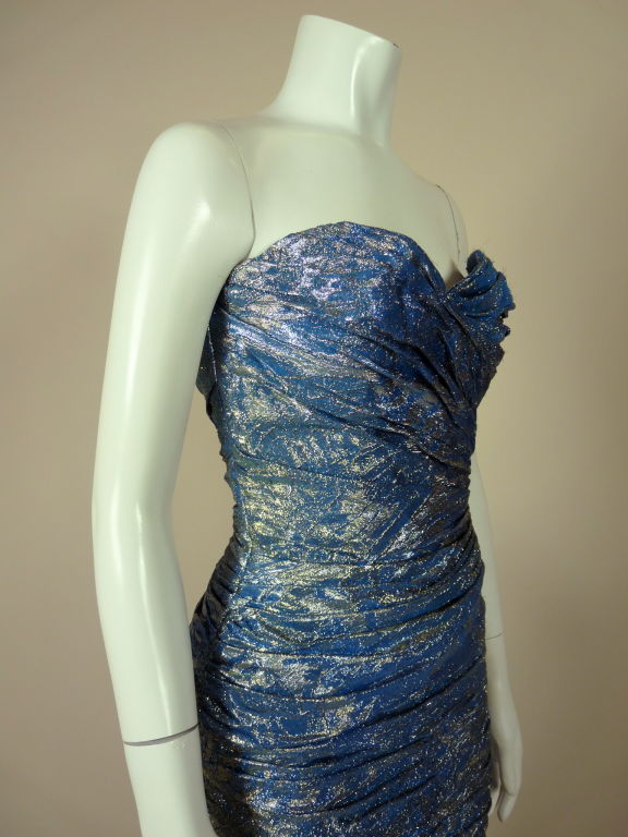 Ungaro Blue Metallic Gown For Sale 3