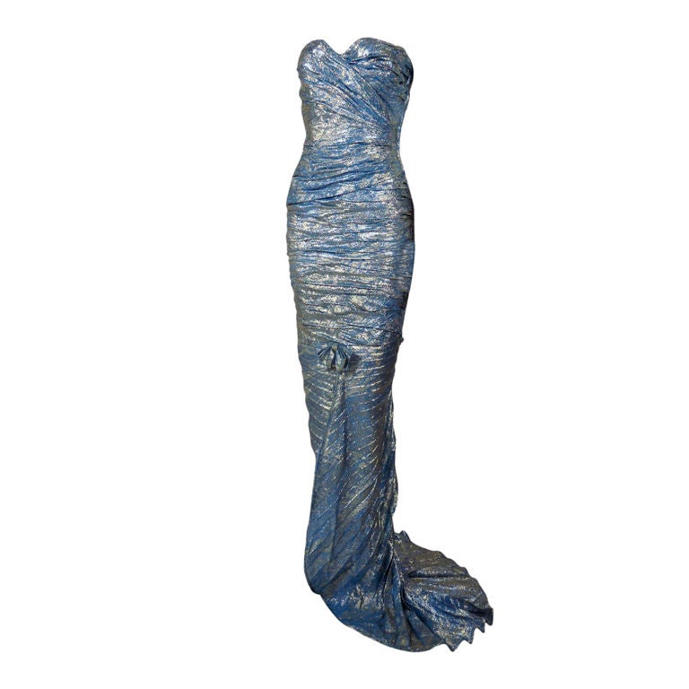 Ungaro Blue Metallic Gown For Sale