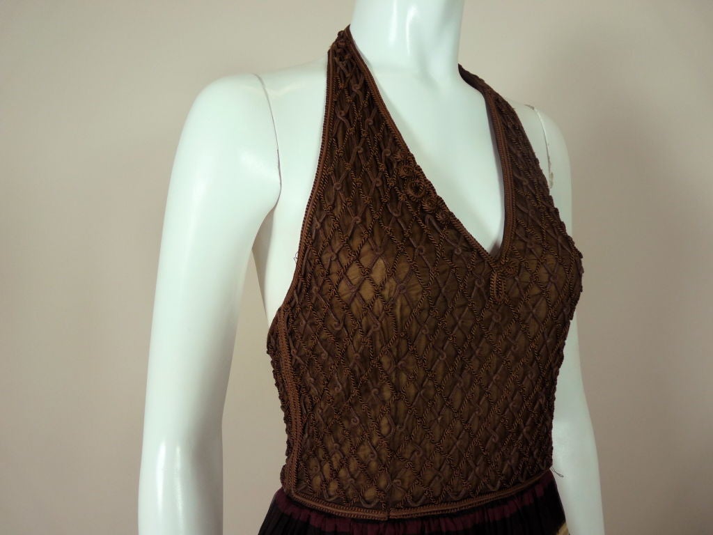 Christian Dior 1980s Chocolate Brown Macraméd Halter Gown In Excellent Condition In Los Angeles, CA