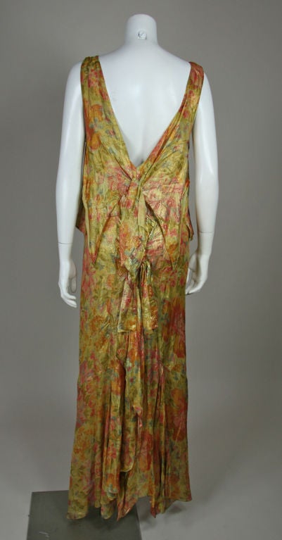 Women's 1930s Floral Gold Lamé Gown