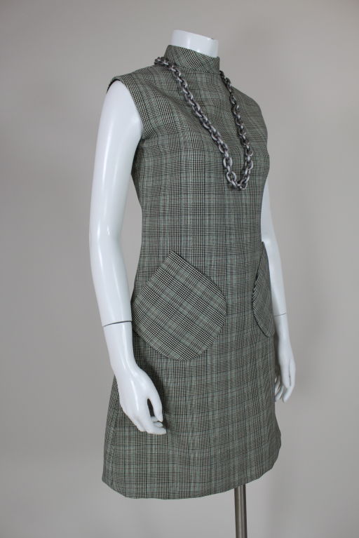 1960's Bill Blass Houndstooth Plaid Shift Dress