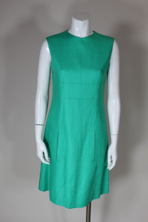 Donald Brooks Teal Linen Shift Dress For Sale 4