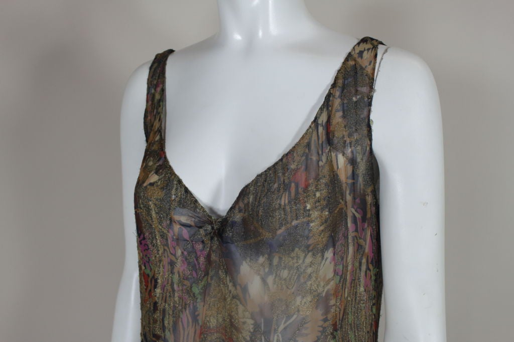 1920's Blue Floral French Silk Lamé Gown 7