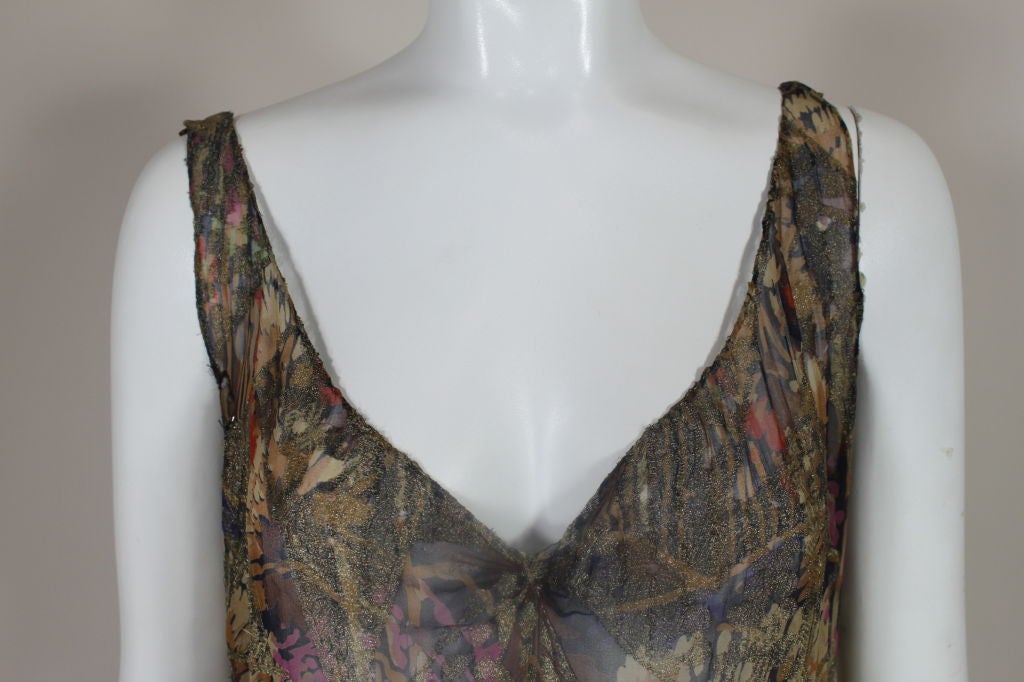 Women's 1920's Blue Floral French Silk Lamé Gown
