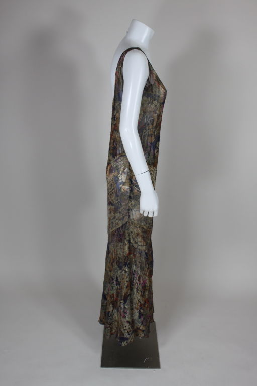 1920's Blue Floral French Silk Lamé Gown 2