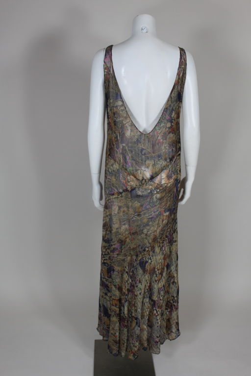 1920's Blue Floral French Silk Lamé Gown 3