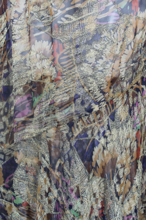 1920's Blue Floral French Silk Lamé Gown 4