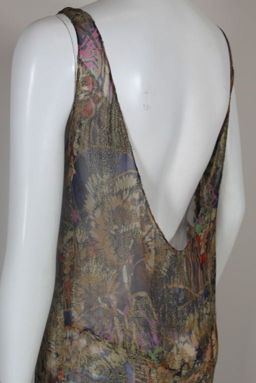 1920's Blue Floral French Silk Lamé Gown 5