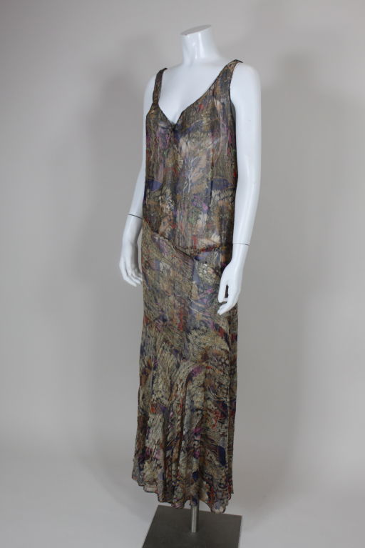1920's Blue Floral French Silk Lamé Gown 6
