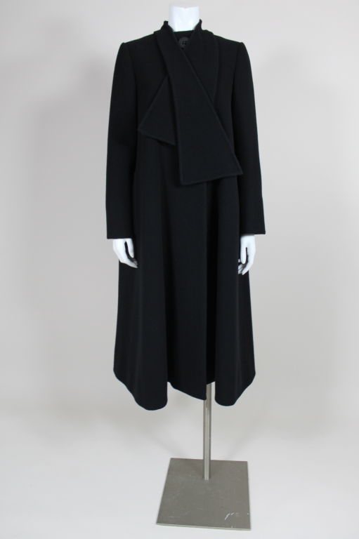Circa 1960's felted wool swing coat from Pauline Trigere has attached 
