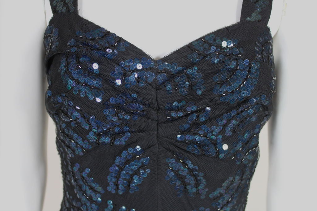 Adrian Midnight Blue Sequined Dress with Jacket For Sale at 1stDibs