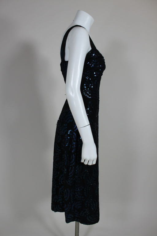 Adrian Midnight Blue Sequined Dress with Jacket For Sale 1