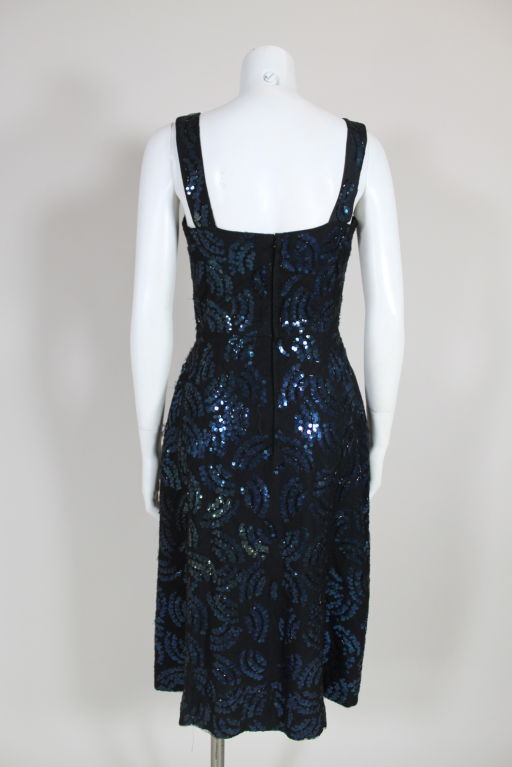 Adrian Midnight Blue Sequined Dress with Jacket For Sale 2